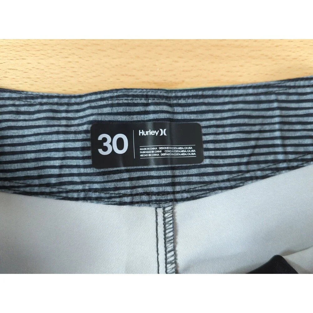 Hurley Mens Board Shorts Size 30 Swim Trunks Black Green Gold Stripe Pocket